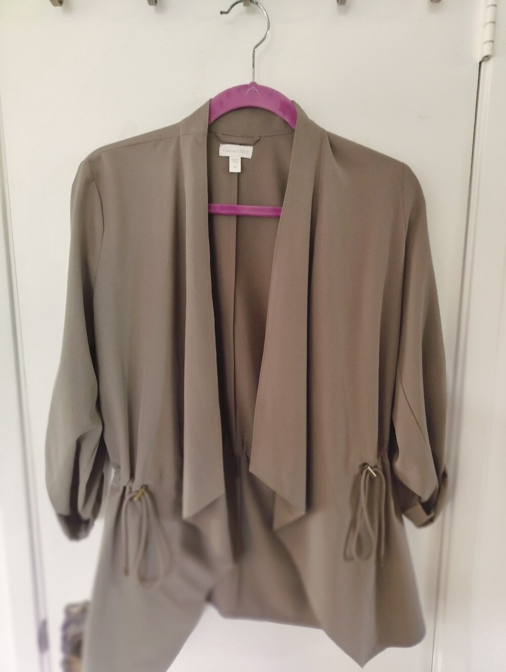Garnet Hill Lightweight Drape Front Utility Jacket Cinch Waist Roll Tab...